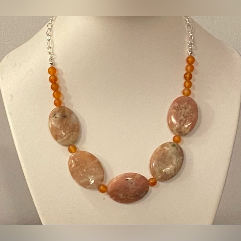 NEW Genuine Jasper & Matte Carnelian choker with silver
